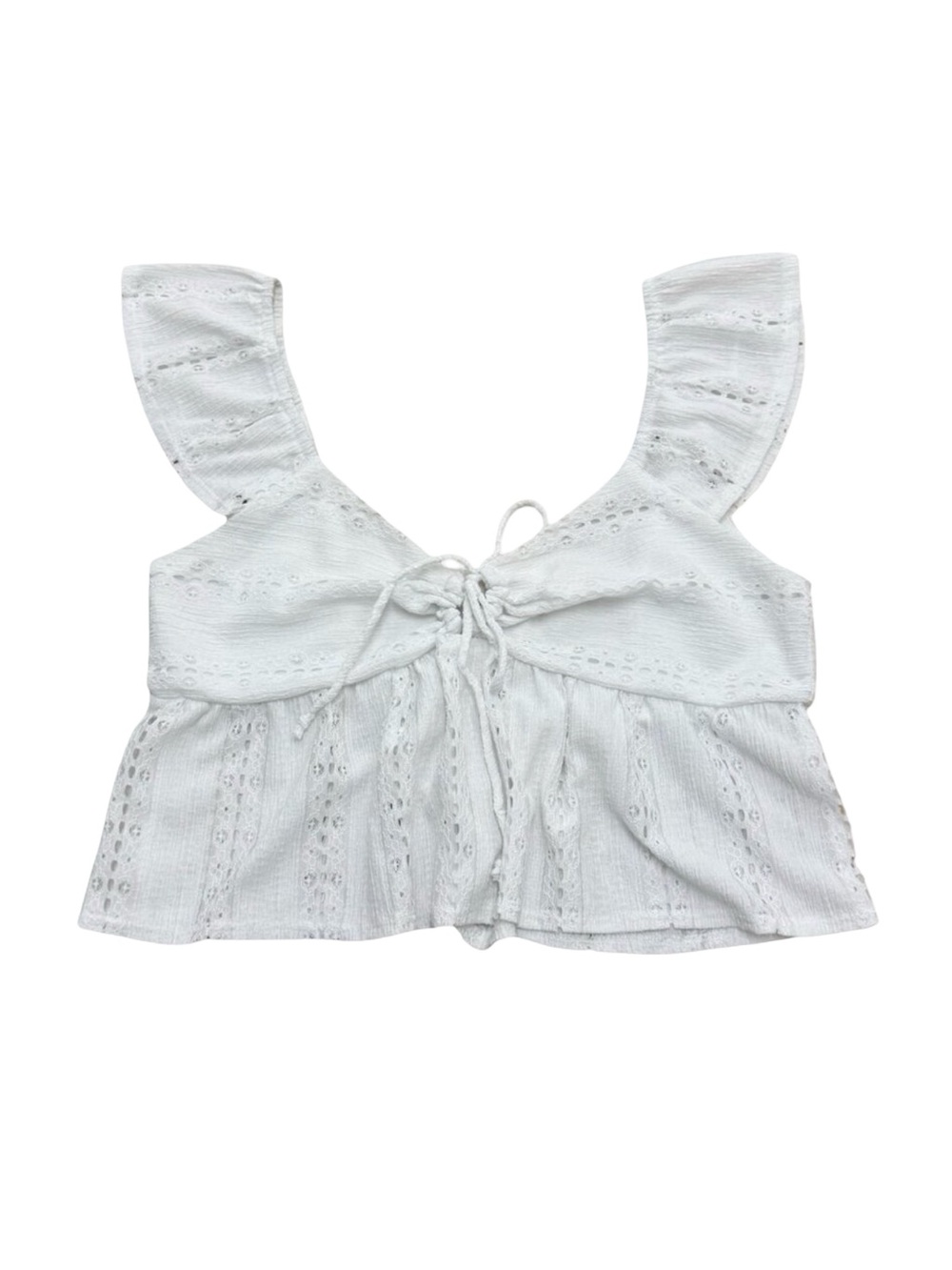 Women’s Urban Romantics White Eyelet Ruffle Crop Top